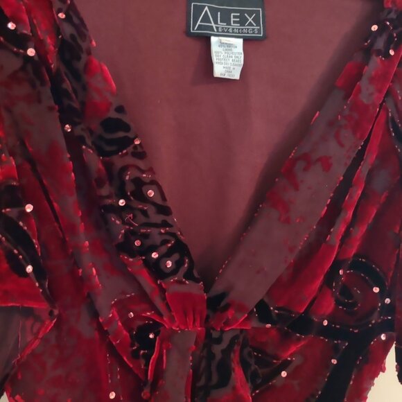 Alex Evenings Dressy Blouse Red & Black Velvet size Lg - Picture 2 of 4